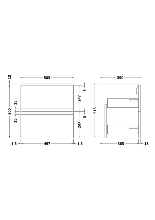 Hudson Reed Urban 500mm Wall Hung 2 Drawer Vanity Unit With Worktop