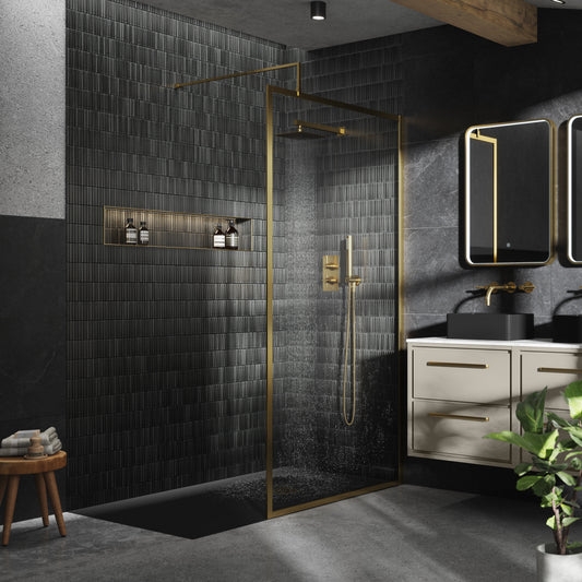 Full Outer Frame Wetroom Screens Full Outer Frame Wetroom 8mm Toughened Safety Glass Screen & Support Bar 1950mm x 900mm x 8mm