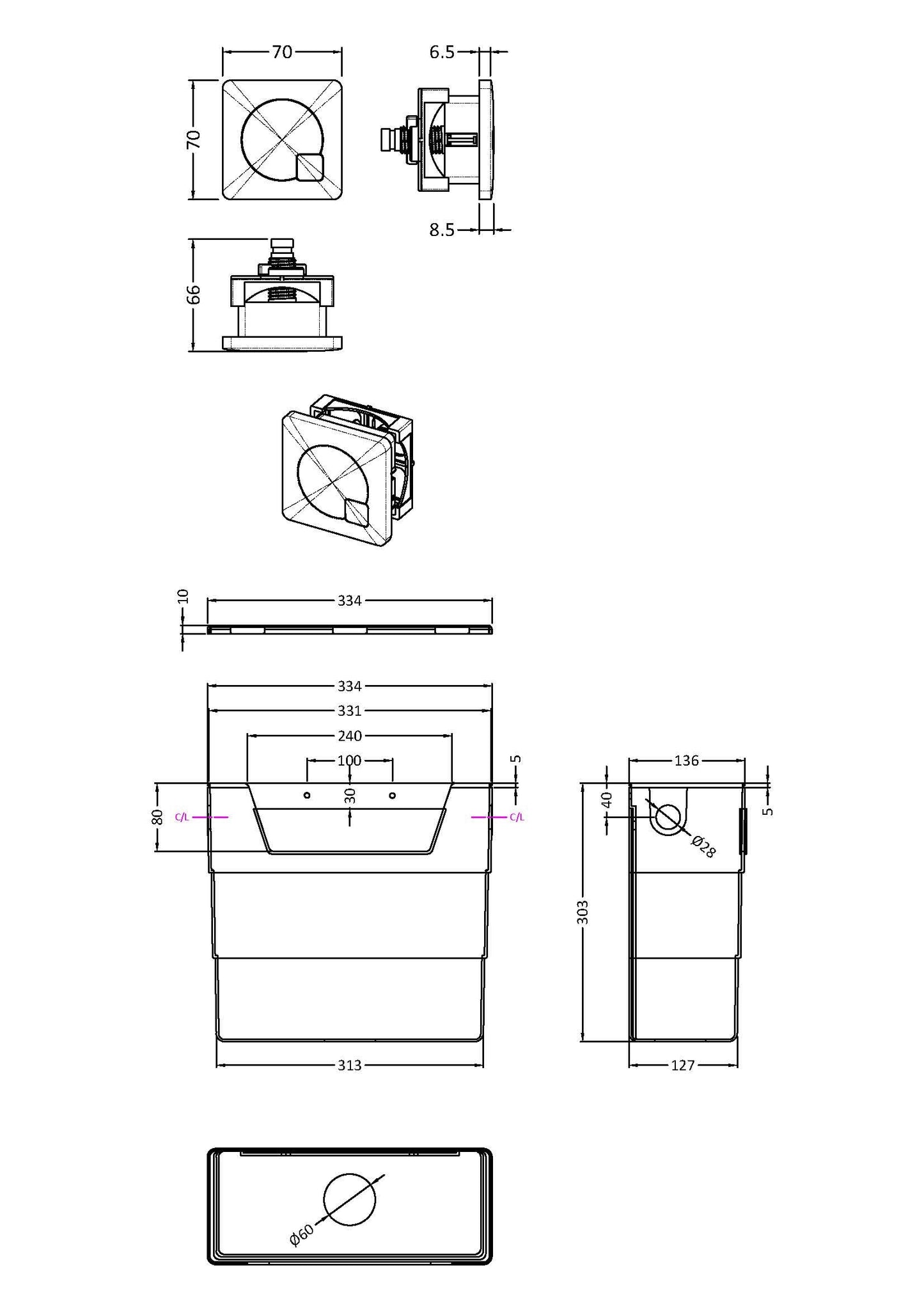 Hudson Reed Matt Black Universal Access Cistern With Matt Black Square Flush Plate