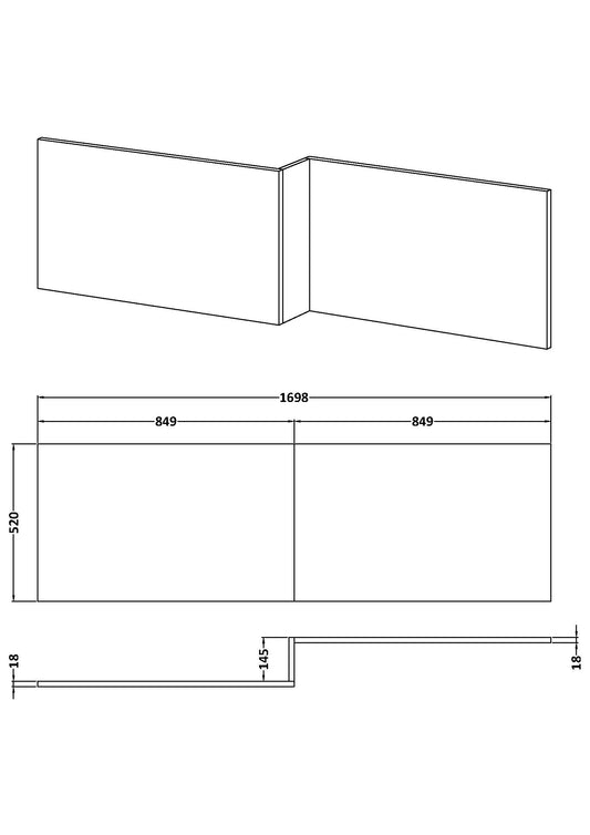 1700mm Square Shower Bath Front Panel