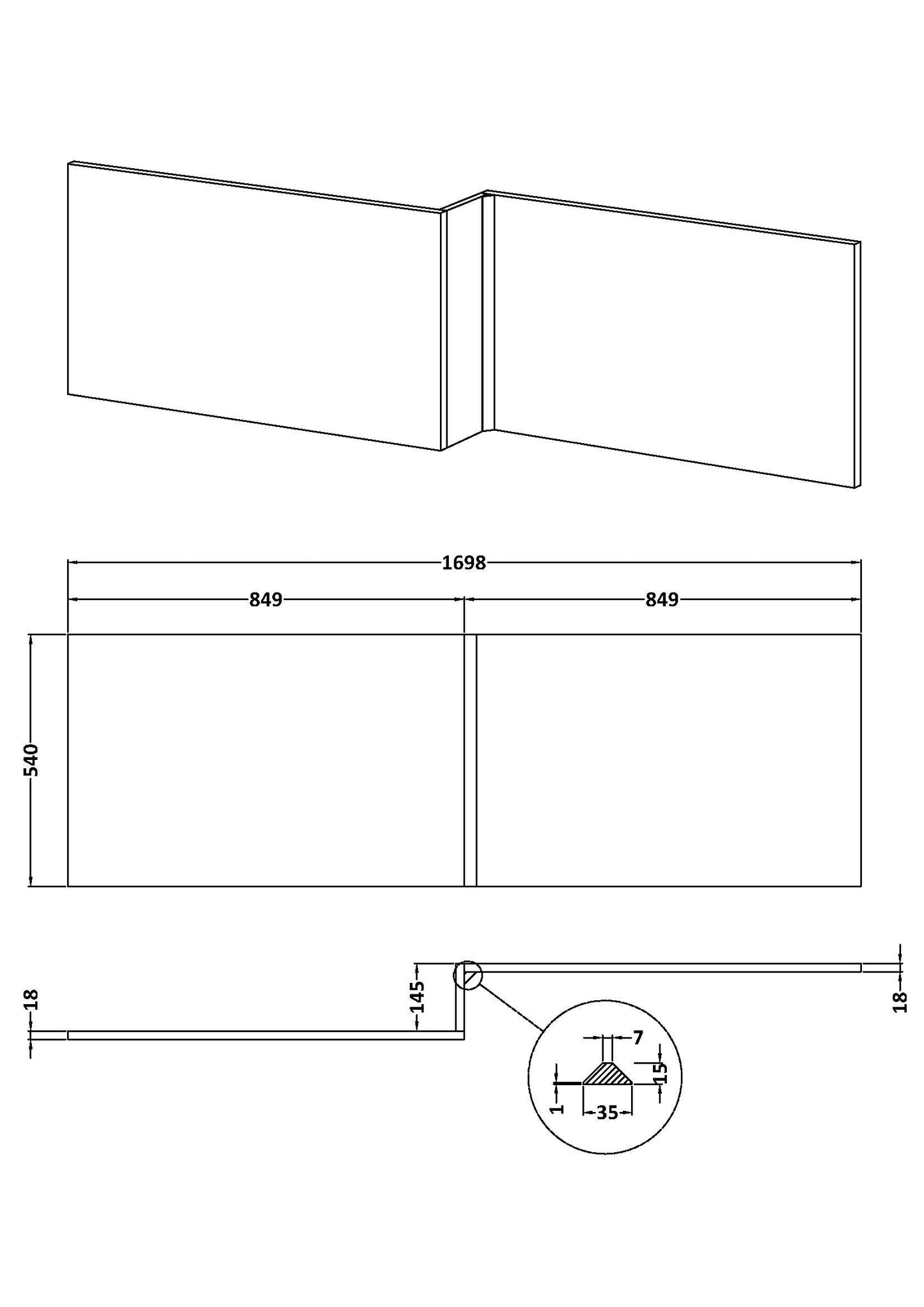 Fusion L-Shape Shower Bath Front Panel 1700mm