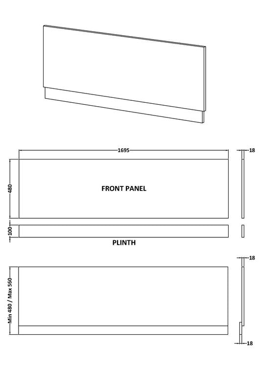 1700mm Bath Front Panel - Fern Green