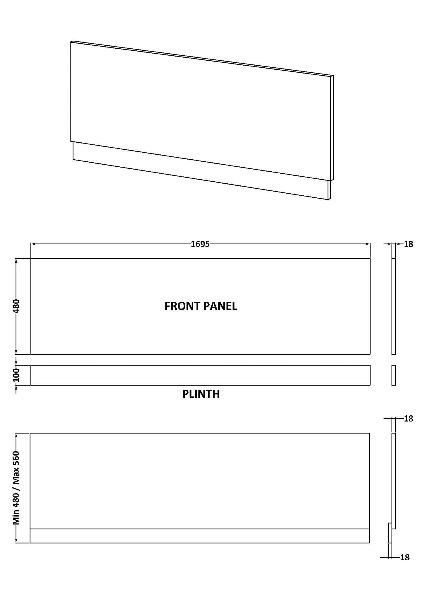 1700mm Straight Front Panel & Plinth