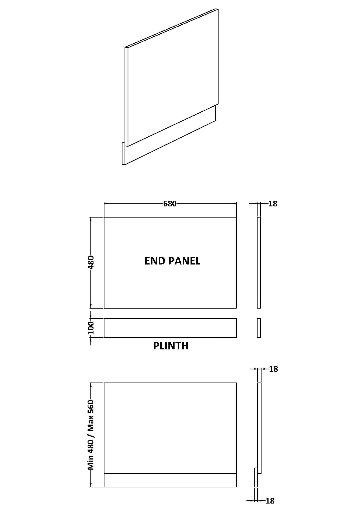 Urban Bath End Panel 700mm