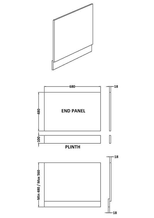 700mm Bath End Panel