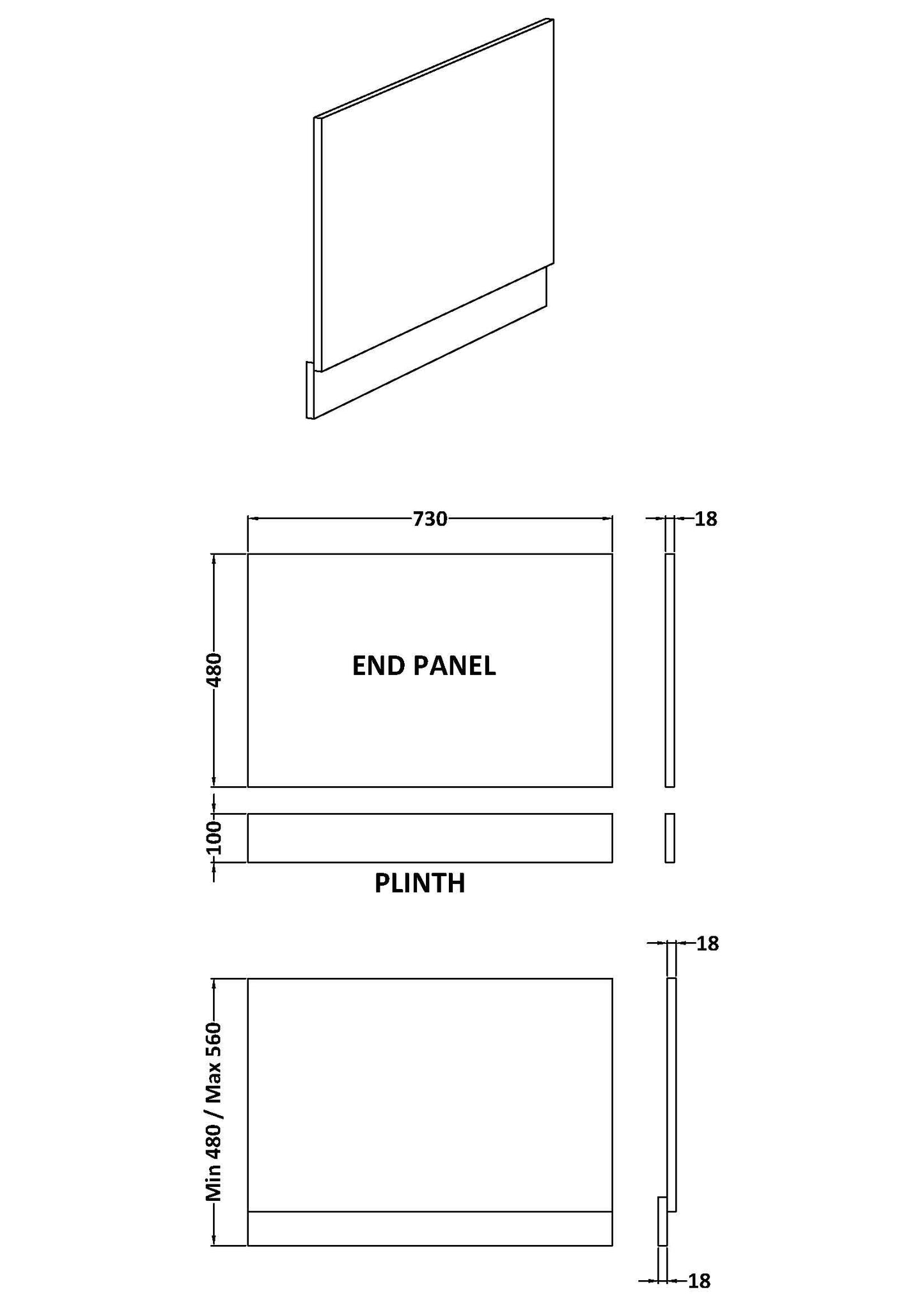 Havana Straight Shower Bath End Panel & Plinth, 750mm
