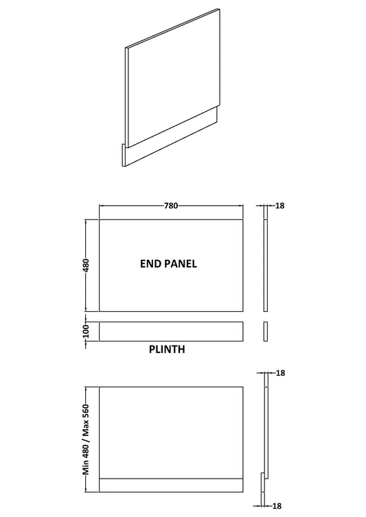 800mm Bath End Panel - Pebble Grey
