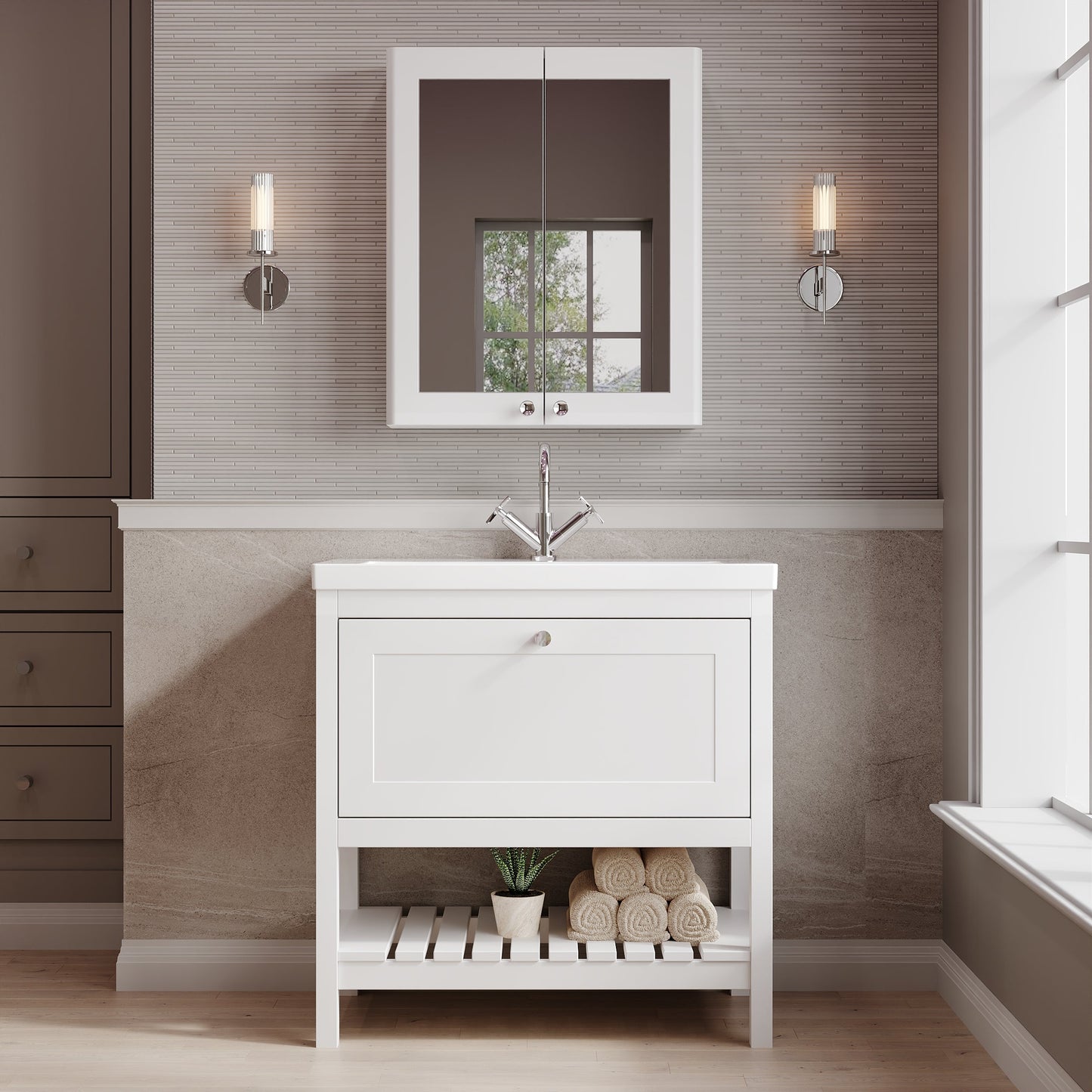 Hudson Reed Bexley 800mm Pure White Traditional Floor Standing Vanity Unit With 3 Tap Hole Basin
