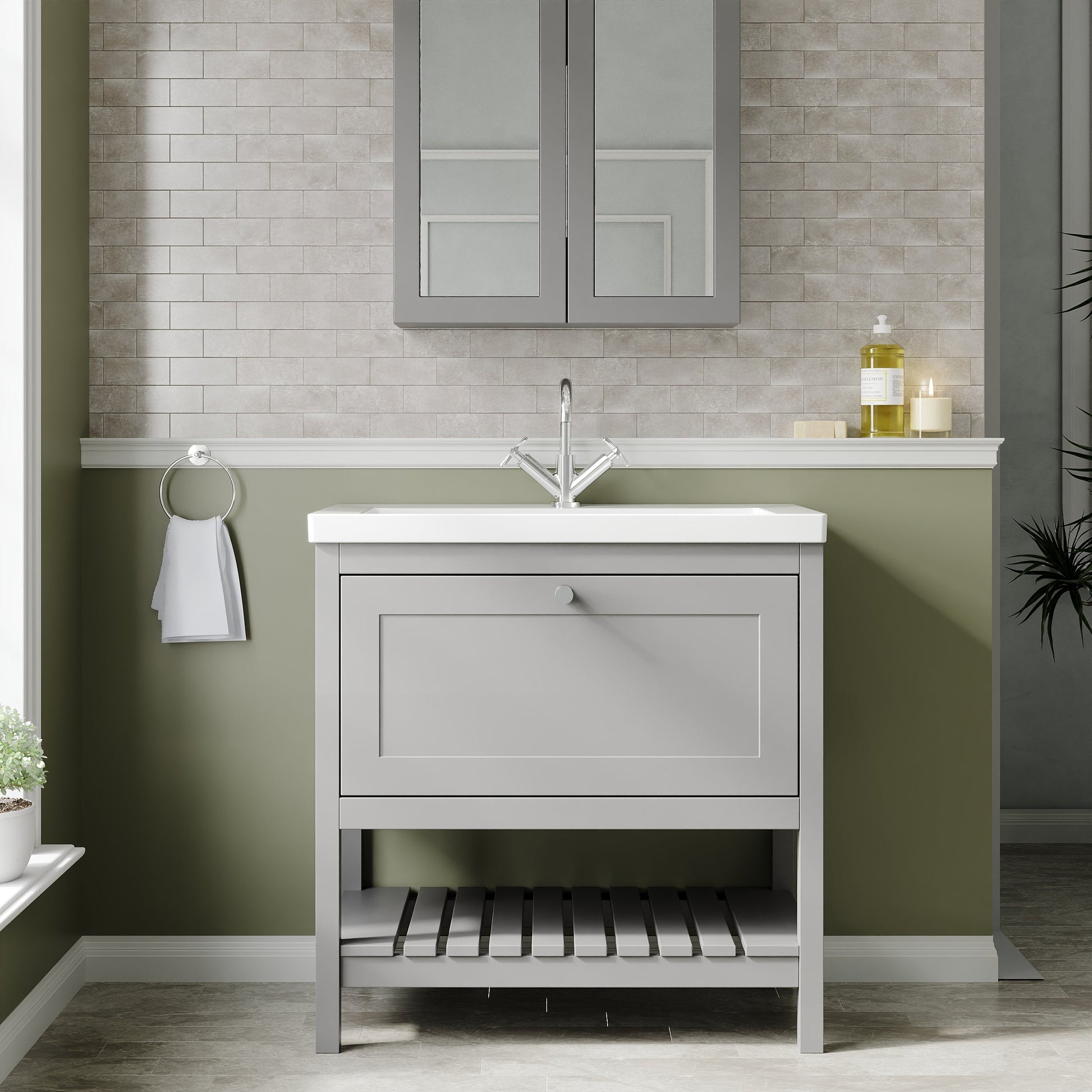 Hudson Reed Bexley Traditional 800mm Cool Grey 1 Drawer Floor Standing Vanity Unit with Basin