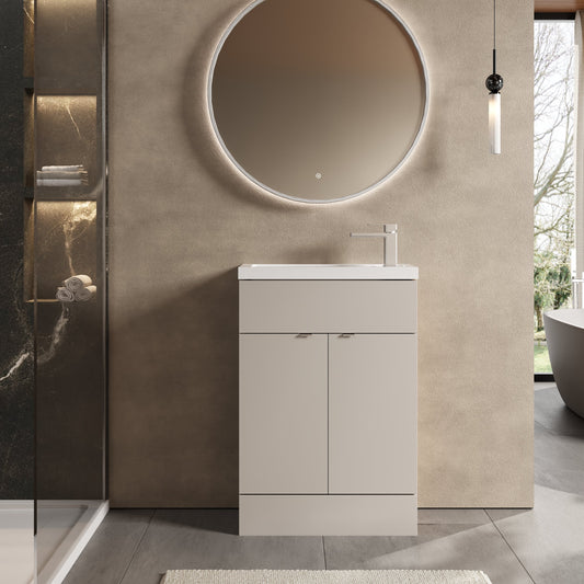 Hudson Reed Fusion 600mm Pebble Grey Vanity Unit & Basin With Handles