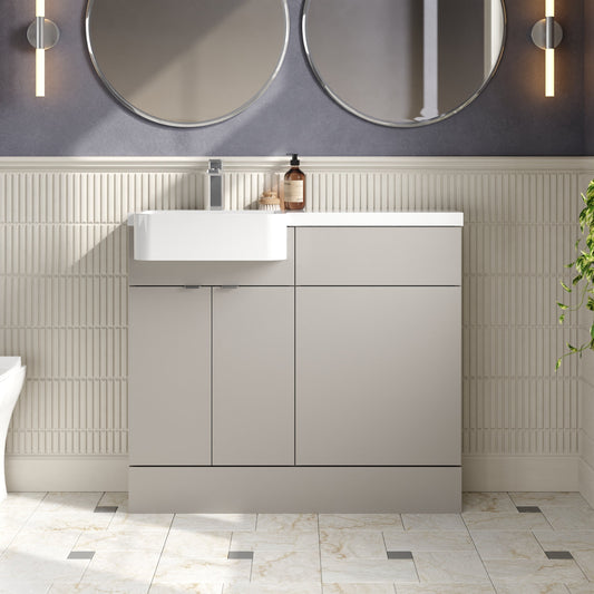 Hudson Reed Fusion 1000mm Pebble Grey Combination Unit & Left Hand Semi Recessed Basin With Soft Close Doors