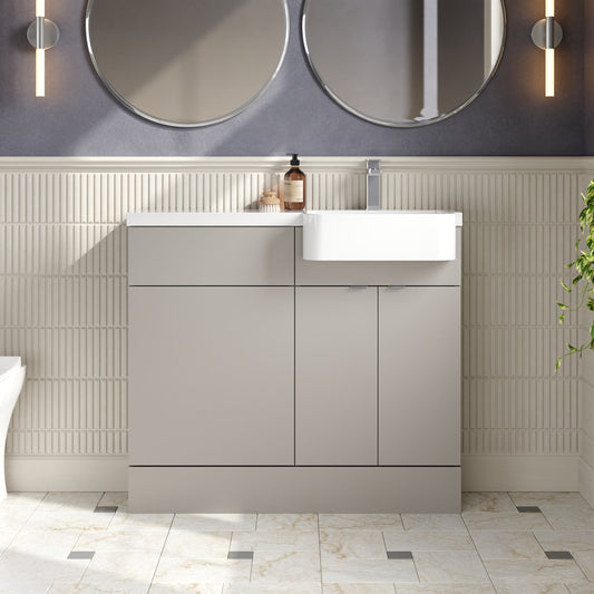 Hudson Reed Fusion 1000mm Pebble Grey Combination Unit & Semi Recessed Basin With Handles With Soft Close Doors