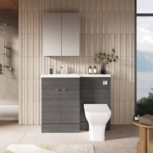 Hudson Reed Fusion 1100mm Anthracite Woodgrain Floor Standing 2 Door Left Hand Vanity Basin & Toilet Combination