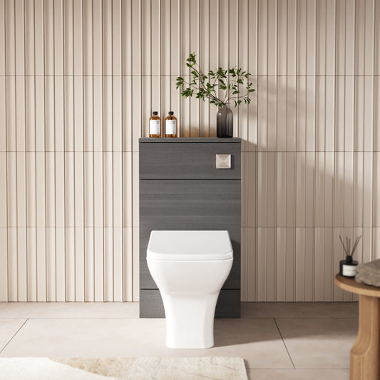 Hudson Reed Fusion 500mm Anthracite Woodgrain Floor Standing Toilet Unit with Coordinating Top