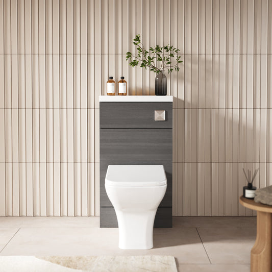 Hudson Reed Fusion 500mm Anthracite Woodgrain Floor Standing Toilet Unit with Top
