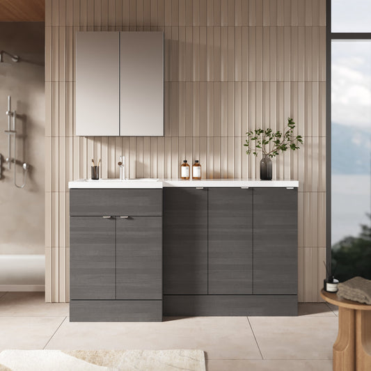 Hudson Reed Fusion 1500mm Anthracite Woodgrain Floor Standing 5 Door Left Hand Vanity Basin Combination