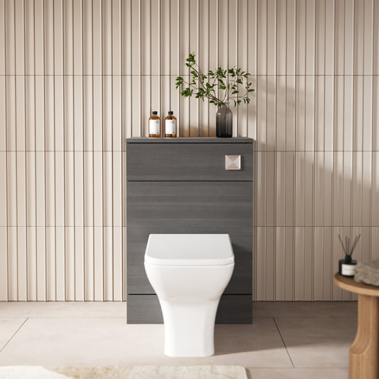 Hudson Reed Fusion 600mm Anthracite Woodgrain Floor Standing Toilet Unit With Coordinating Top