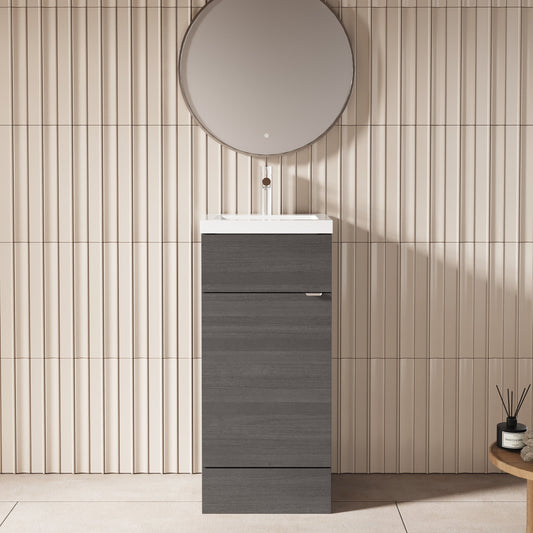 Hudson Reed Fusion 400mm Anthracite Woodgrain Floor Standing 1 Door Vanity Unit & Basin