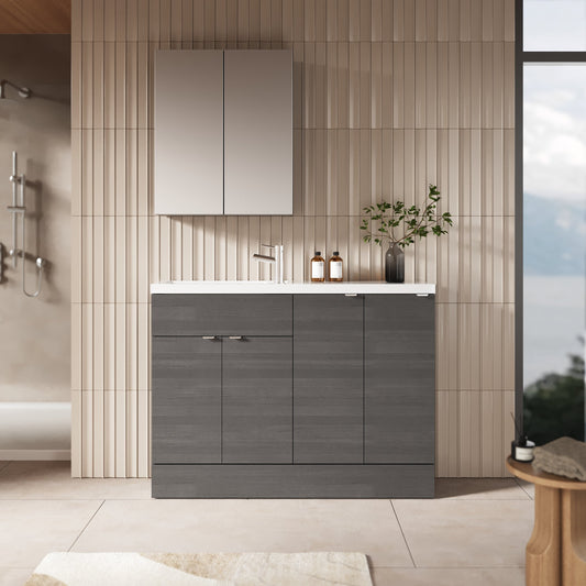 Hudson Reed Fusion 1205mm Anthracite Woodgrain Floor Standing 2 Door Vanity Basin Combination Unit