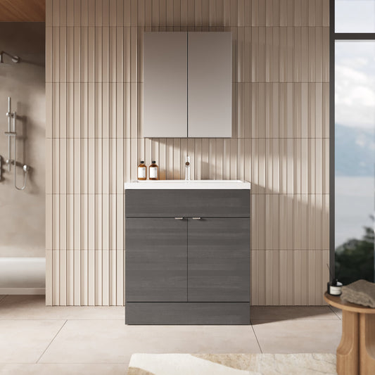 Hudson Reed Fusion 800mm Anthracite Woodgrain Floor Standing 2 Door Vanity Unit & Polymarble Basin