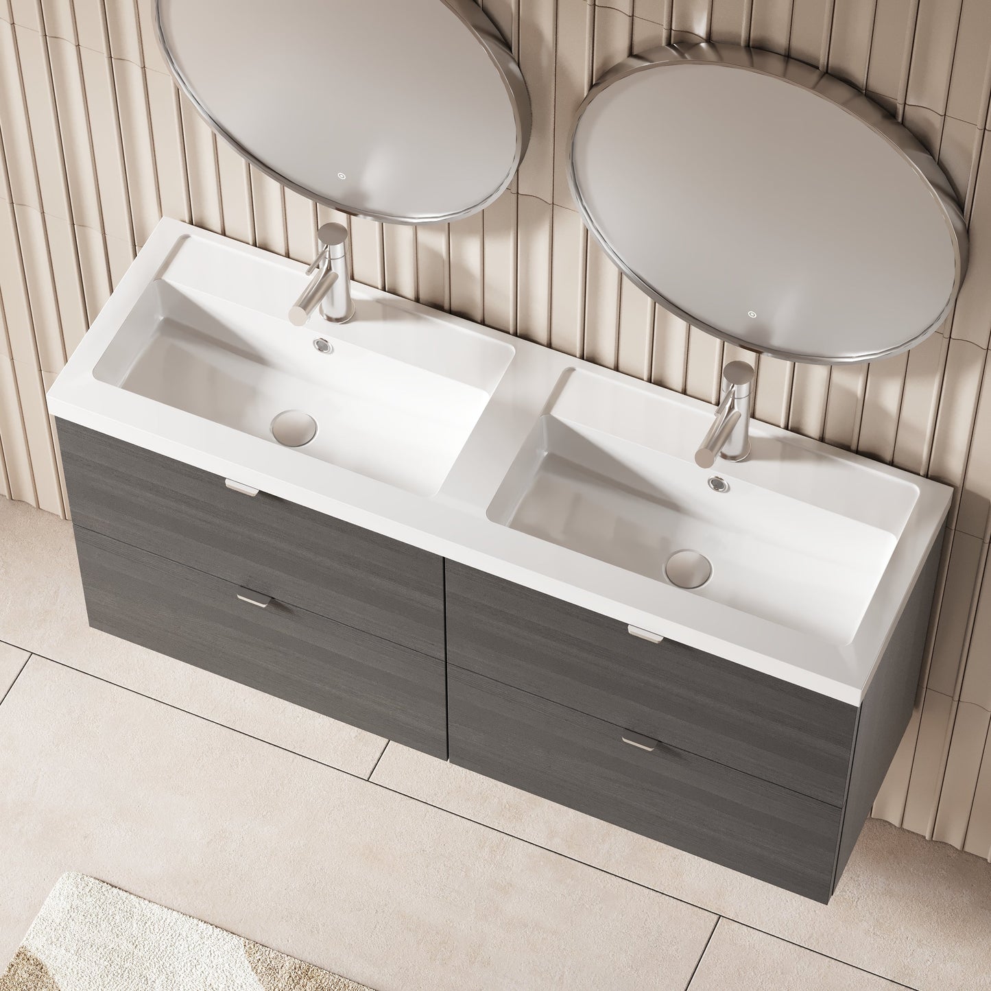 Hudson Reed Fusion 1200mm Wall Hung 4 Drawer Vanity Unit With Twin Polymarble Basin