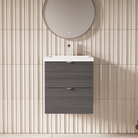 Hudson Reed Fusion 500mm Anthracite Woodgrain Wall Hung 2 Drawer Vanity Unit & Basin