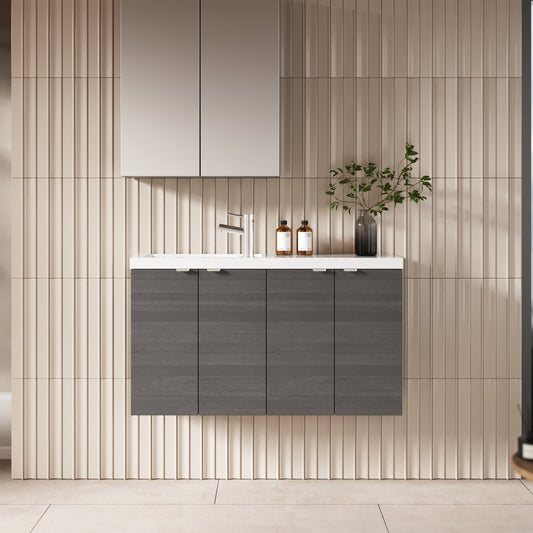 Hudson Reed Fusion 1000mm Anthracite Woodgrain Compact Wall Hung 2 Door Soft Close Vanity Unit & Basin