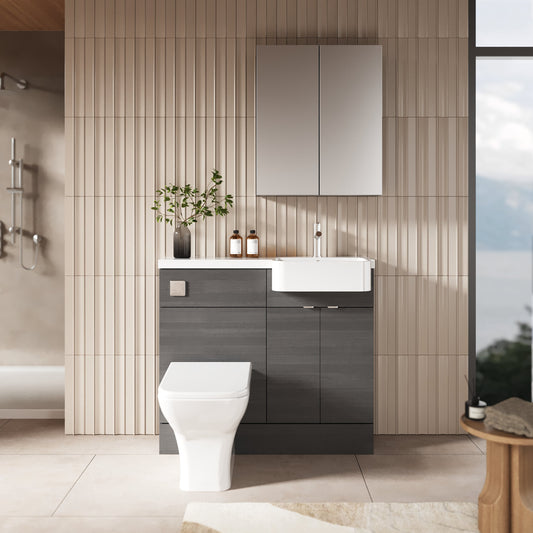 Hudson Reed Fusion 1000mm Anthracite Woodgrain Floor Standing Vanity Toilet Combo with Soft Close Doors