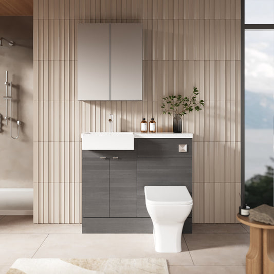 Hudson Reed Fusion 1005mm Anthracite Woodgrain Floor Standing Vanity Unit & Toilet Combination with Basin