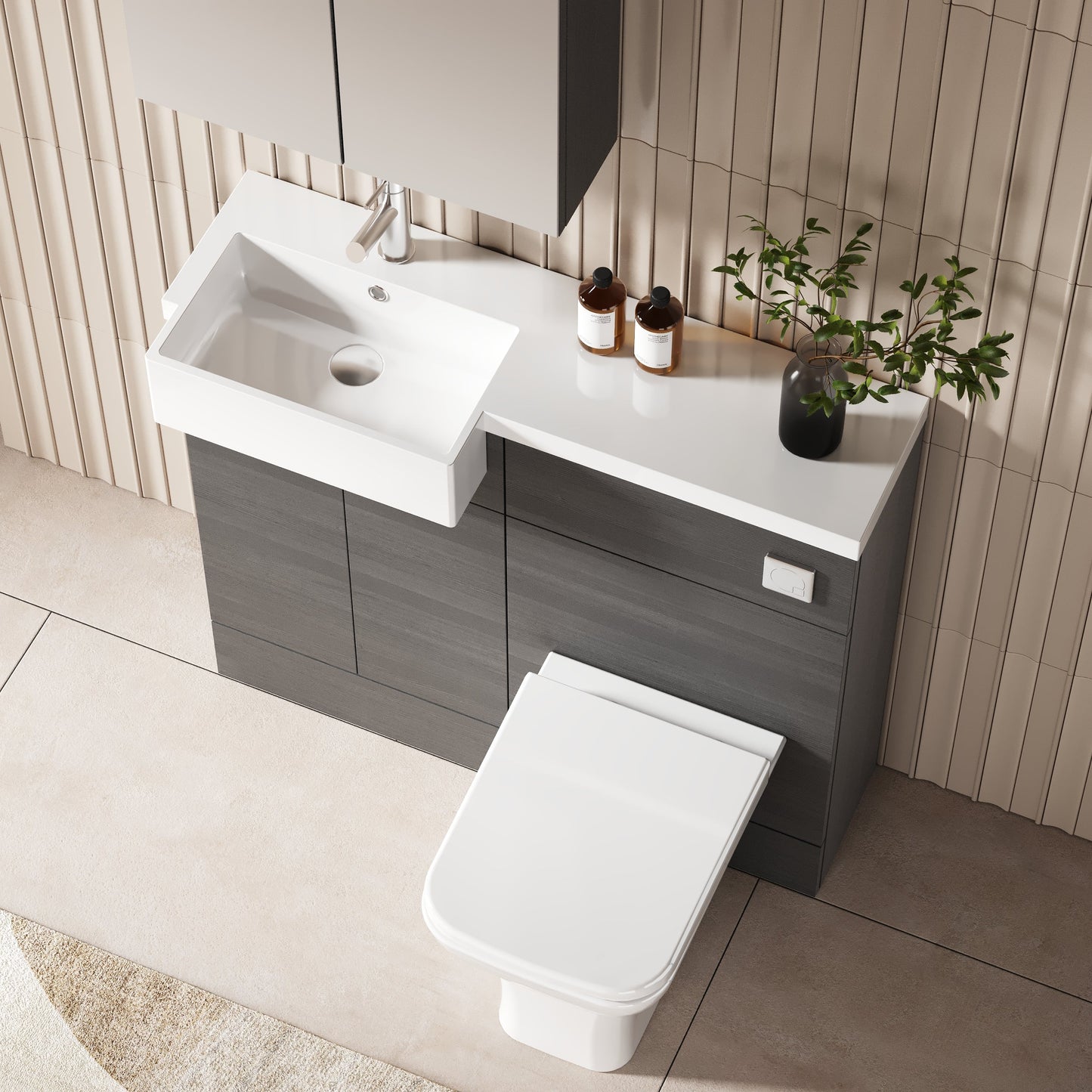 Hudson Reed Fusion 1005mm Anthracite Woodgrain Floor Standing Vanity Unit & Toilet Combination with Basin