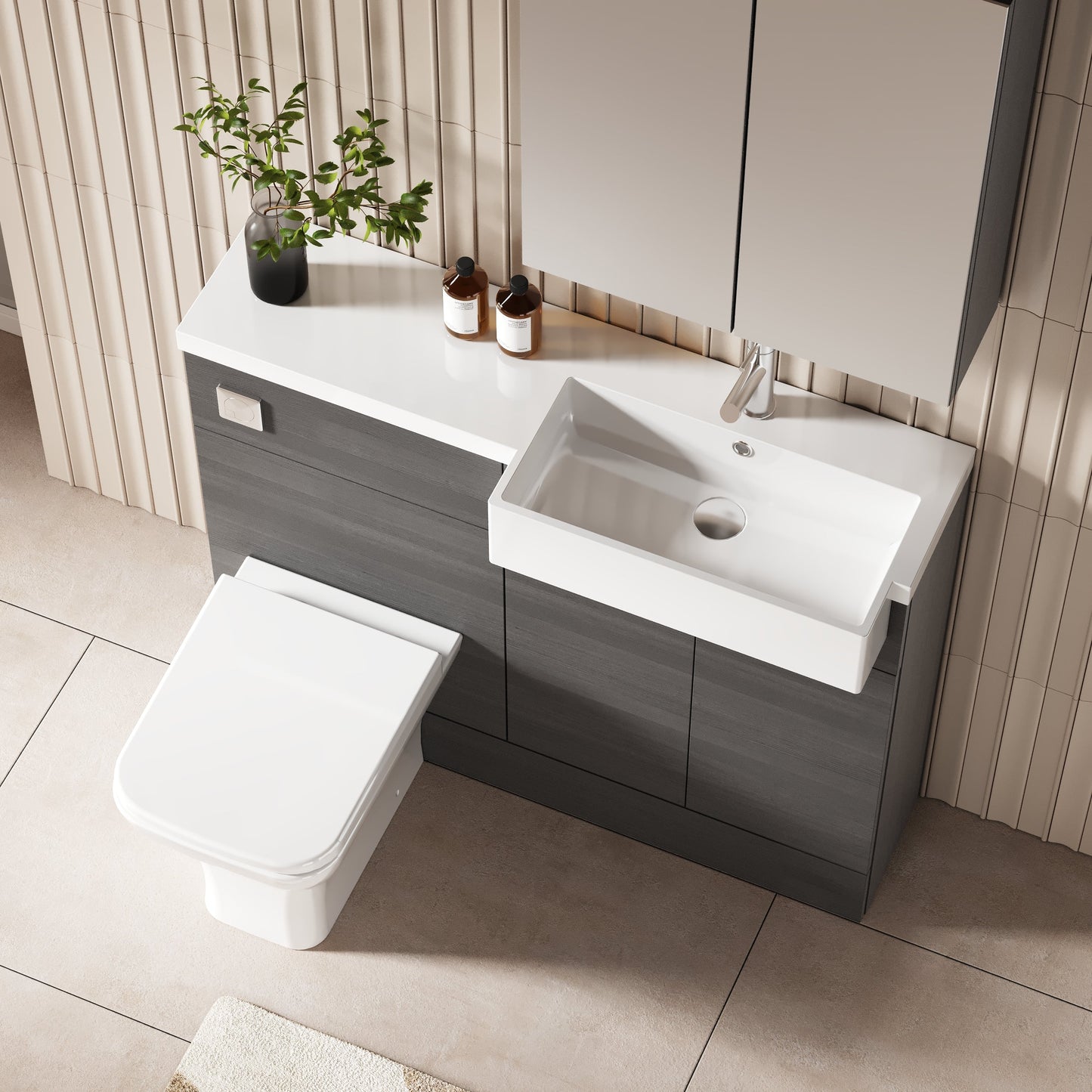 Hudson Reed Fusion 1105mm Floor Standing 2 Door Vanity Toilet & Right Hand Basin Combination