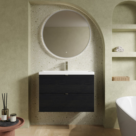 Hudson Reed Fusion 805mm Charcoal Black Wall Hung 2 Drawer Vanity Unit with Ceramic Basin & Soft Close Drawers