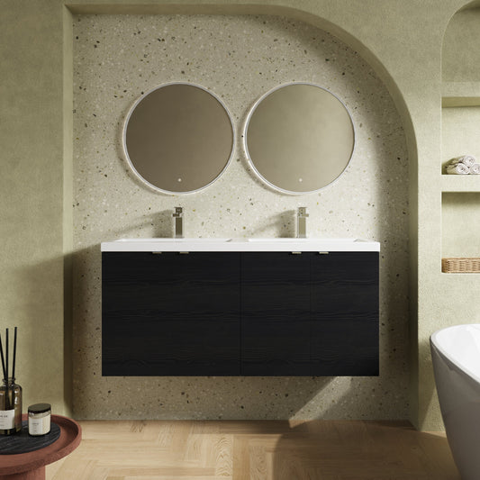 Hudson Reed Fusion 1200mm Charcoal Black Wall Hung 2 Door Vanity Unit & Twin Ceramic Basin