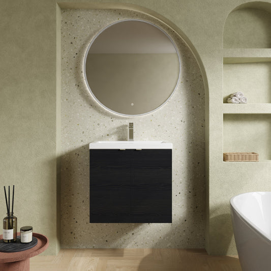 Hudson Reed Fusion 600mm Charcoal Black Wall Hung 2 Door Vanity Unit With Basin & Soft Close Doors