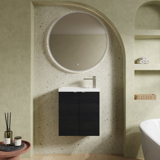 Hudson Reed Fusion 500mm Charcoal Black Wall Hung 2 Door Vanity Unit & Polymarble Basin