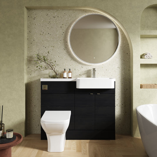 Hudson Reed Fusion 1100mm Charcoal Black Floor Standing Vanity & Toilet Combination with Right Hand Basin With Soft Close Doors