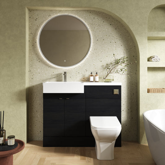 Hudson Reed Fusion 1100mm Charcoal Black Floor Standing 2 Door Vanity Unit & Toilet with Semi Recessed Basin