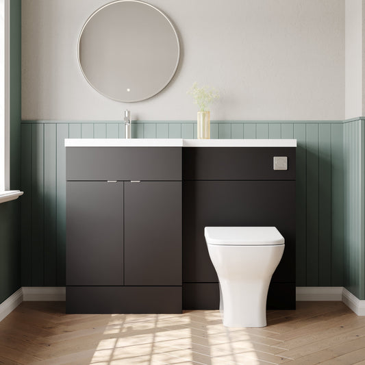 Hudson Reed Fusion 1200mm Gloss Grey Floor Standing 2 Door Vanity Basin & Toilet Left Hand Combination Unit