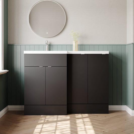 Hudson Reed Fusion 1200mm Left Hand Gloss Grey Floor Standing 4 Door Vanity Basin Combination