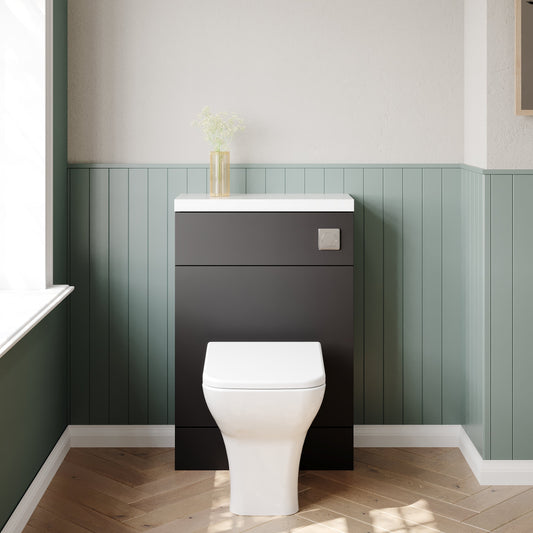 Hudson Reed Fusion 600mm Compact Gloss Grey Floor Standing Toilet Unit With Polymarble Top