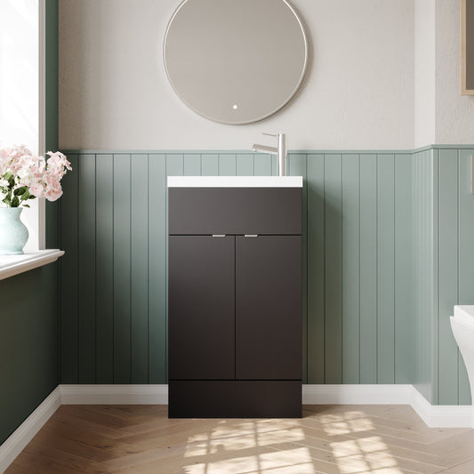 Hudson Reed Fusion 500mm Compact Gloss Grey Floor Standing 2 Door Vanity Unit & Basin Rigid Built