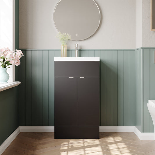 Hudson Reed Fusion 500mm Gloss Grey Floor Standing 2 Door Vanity Unit & Basin
