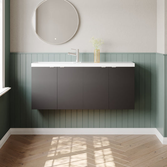 Hudson Reed Fusion 1200mm Gloss Grey Compact Wall Hung Vanity Unit & Basin With Soft Close Doors