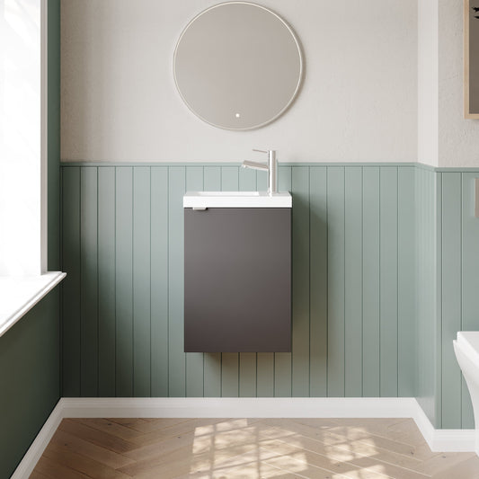 Hudson Reed Fusion 400mm Gloss Grey Wall Hung 1 Door Vanity Unit & Polymarble Basin