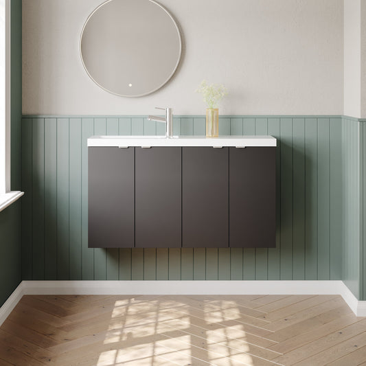 Hudson Reed Fusion 1000mm Gloss Grey Wall Hung 2 Door Compact Vanity Unit with Basin