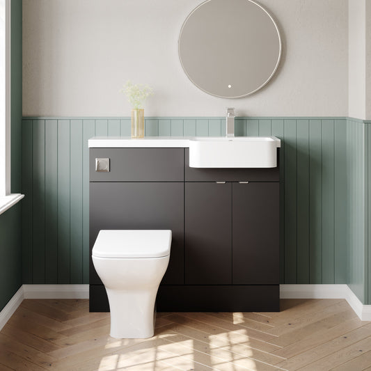 Hudson Reed Fusion 1000mm Gloss Grey Floor Standing Vanity & Toilet Combination with Right Hand Basin