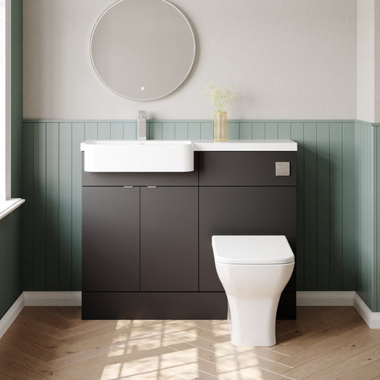 Hudson Reed Fusion 1100mm Floor Standing 2 Door Vanity Unit & Toilet Combination with Left Hand Semi Recessed Basin