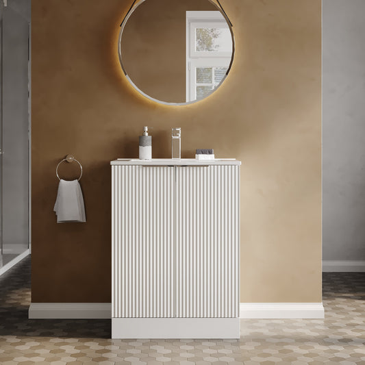 Hudson Reed Fluted 600mm Floor Standing 2-Door Vanity Unit With Basin