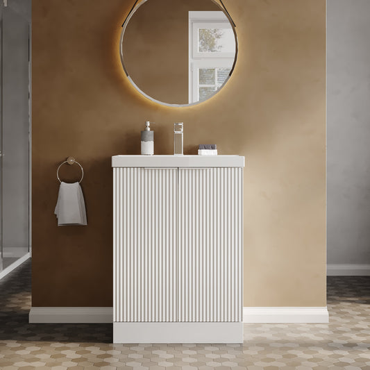 Hudson Reed Fluted 600mm Floor Standing 2-Door Vanity Unit with Thin-Edge Basin