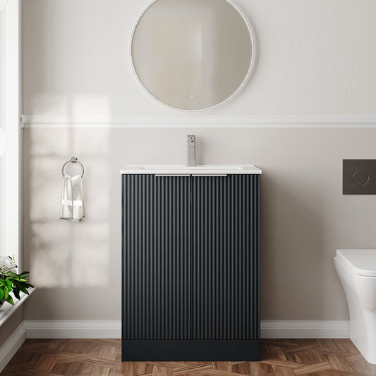 Hudson Reed Fluted 600mm Floor Standing 2-Door Vanity Unit With Basin